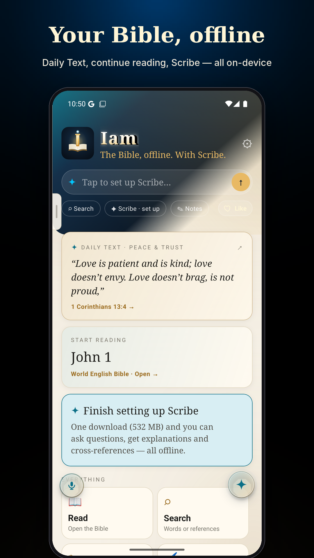 Iam: The Bible, offline. 46 translations in 24 languages.
